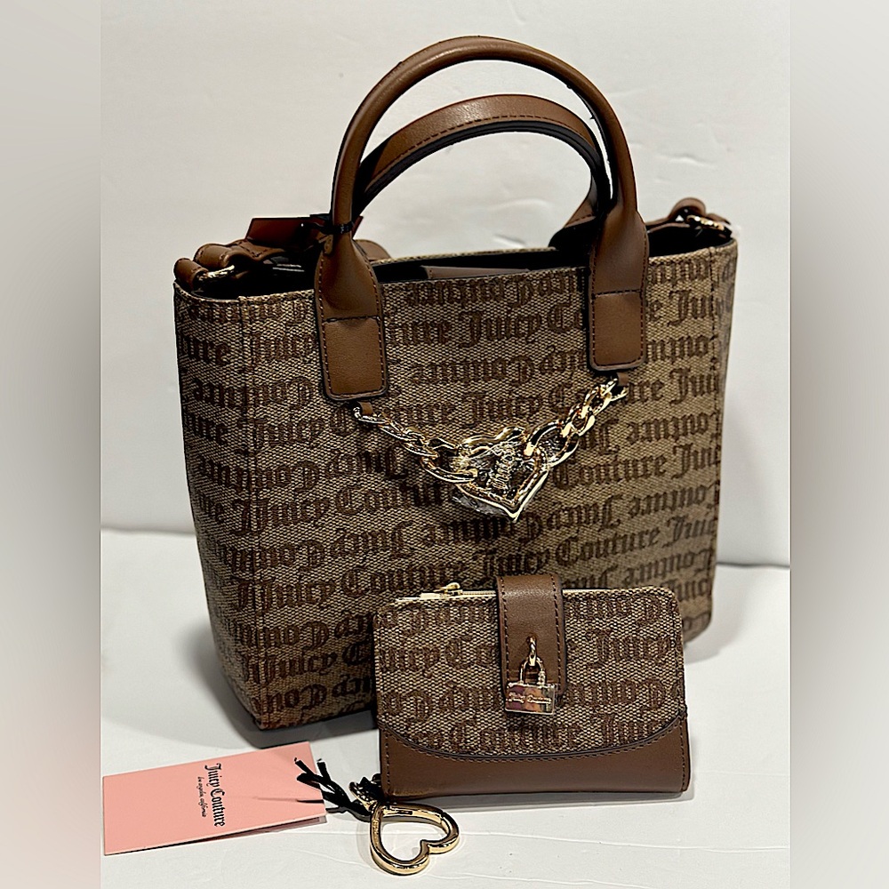 Juicy Couture - Chestnut Chino Mini Tote Purse / Bag With A Matching Wallet
